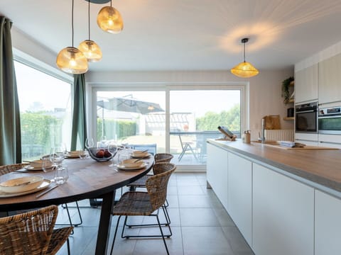 Furniture, Interior Design, Flooring, Light Fixture, Ceiling, Wood, Countertop, Floor, Kitchen, Kitchen & Dining Room Table