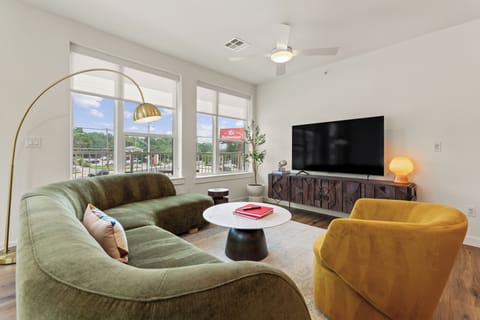 Stylish open-concept living area.