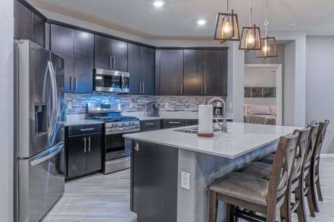 Modern kitchen has everything you need to prep and serve home cooked meals.