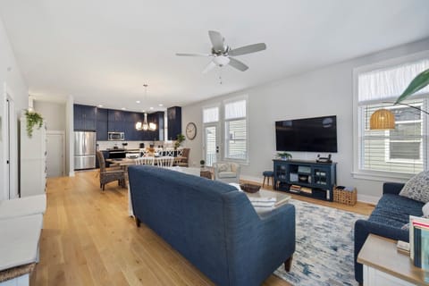 Main-level living space with large TV for effortless relaxation