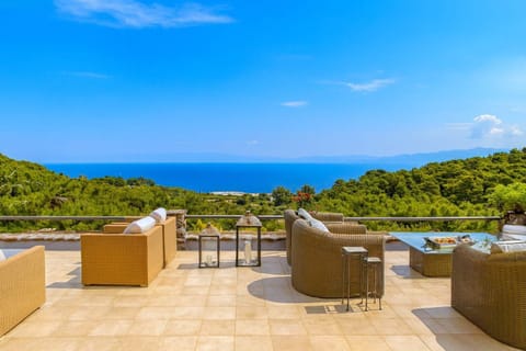 Panoramic mountain and sea view from villa terrace