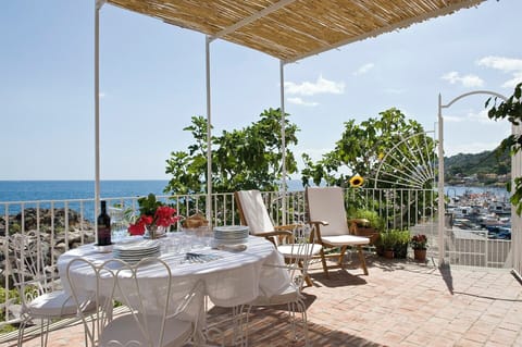 Glorious sea-views from the shaded terrace outside the dining area.