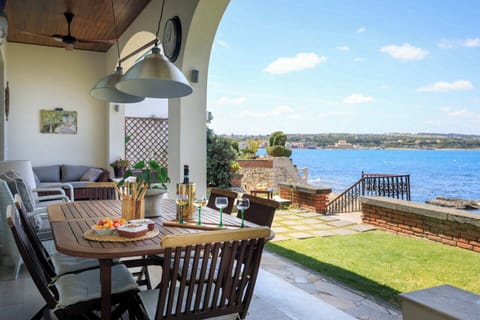 Estiva's beautiful main terrace looking out to sea.