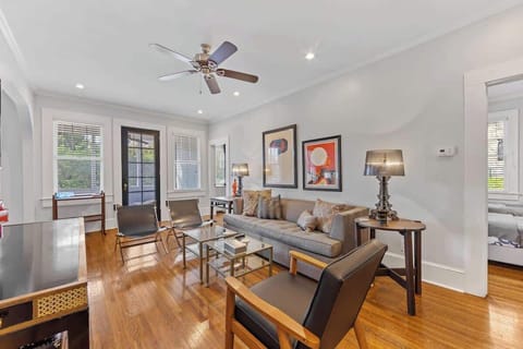 Bright, open living space with natural light, Smart TV, and free Wi-Fi just minutes from Uptown Charlotte.
