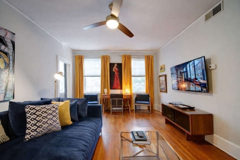 Stream your favorite shows on the Smart TV in this sun-filled living space located on a quiet residential street.