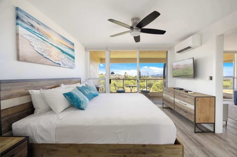 Wake up to tropical vibes in your spacious bedroom featuring a comfortable king bed, cool split A/C, and direct access to your private scenic balcony.