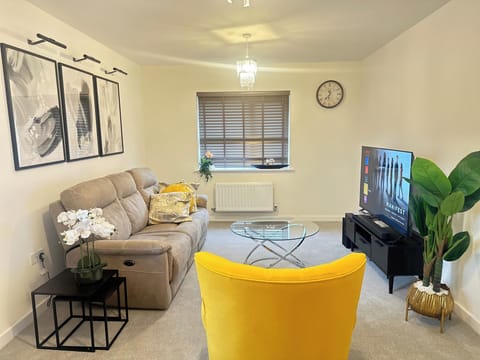 living room with flat screen streaming netflix