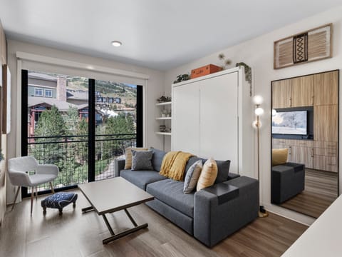 Studio living area with queen Murphy bed