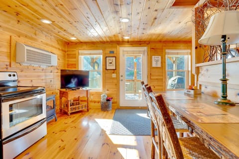 Walk in to beautiful view of the cabin and lake