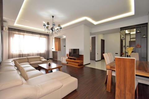 Family Apartment, Balcony, City View | Living area | 50-inch flat-screen TV with cable channels