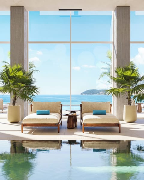 Indoor pool, seasonal outdoor pool, pool umbrellas, sun loungers