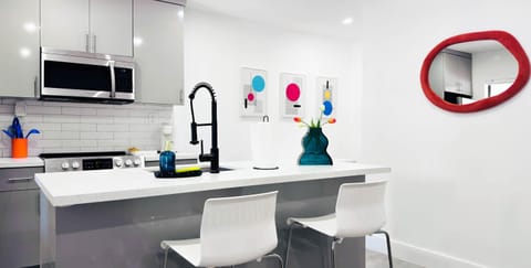 A great spot to sit, snack, sip, and hang out while meals come together.