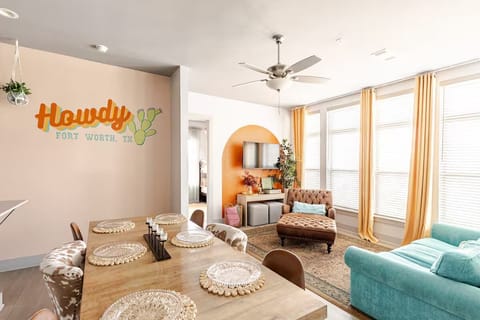 spacious open living area with large dining table