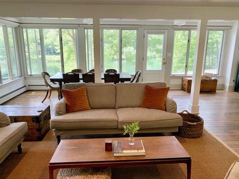 Open floor plan from front entrance with a beautiful view of the lake