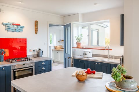 Ground floor: Kitchen with electric oven and gas hob, dishwasher, coffee machine and access to utility room