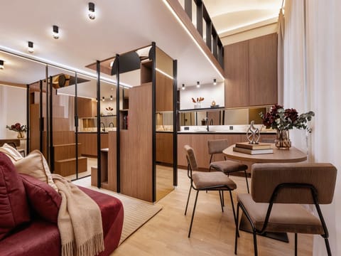 Living room with sofa bed which can be prepared for sleep