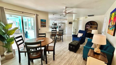 The breakfast nook has access to the pool deck