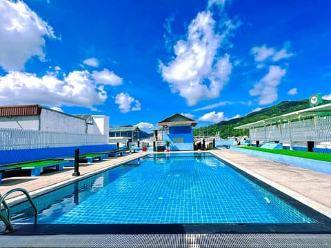 Outdoor pool, sun loungers