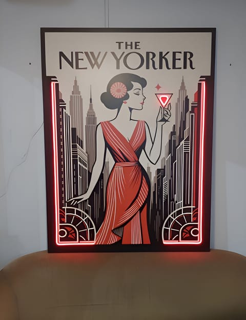 The apartment has a New York view from the 50s