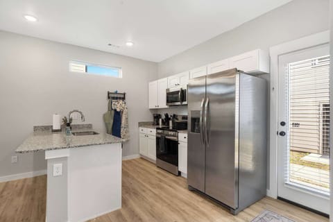 Enjoy a coffee maker, blender, and more. 
