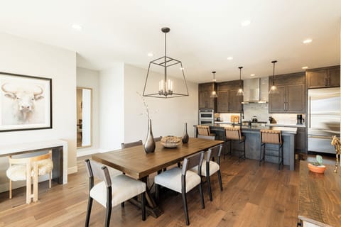 Dining for six with modern lighting