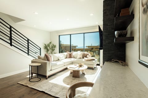 Bright living room with mountain views