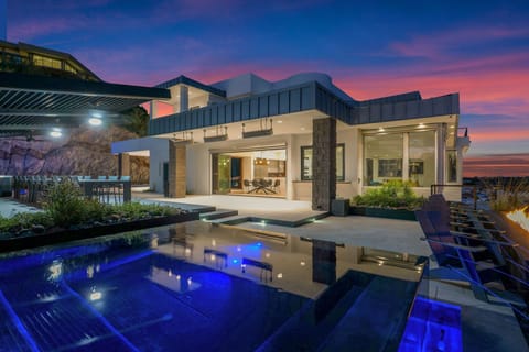 Experience twilight magic. Reflections dance, fire gleams, evenings unfold.