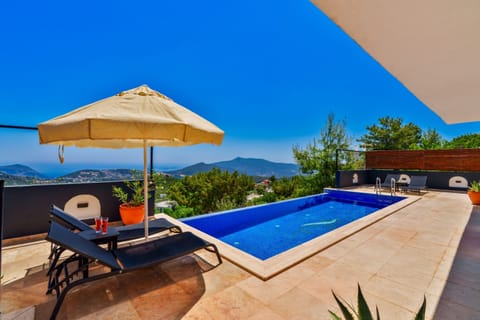 Daytime villa view with terrace pool and landscape
