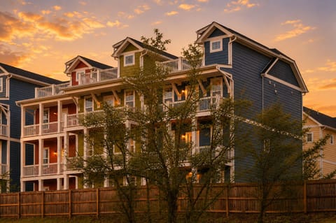A charming Nashville retreat glowing under a beautiful sunset sky