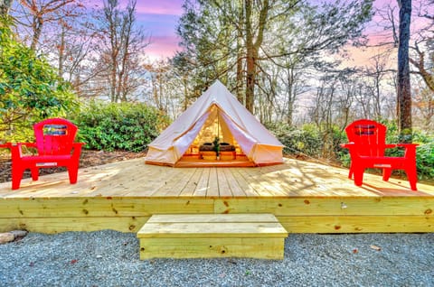 Private clamping tent surrounded by nature