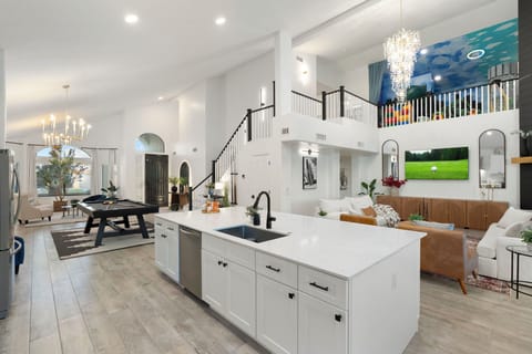 Large kitchen island with bar stools