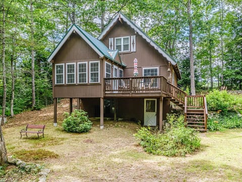 Main entrance and front deck on Alpine Road.