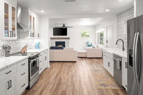 View of the living room from the completely remodeled kitchen.