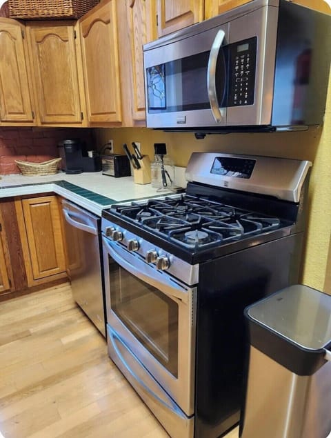 Gas stove with espresso makes.