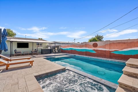 Pool, hot tub, deck and outdoor dining