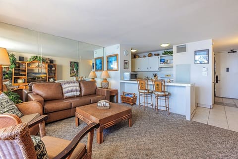 Open layout with bar seating and natural light