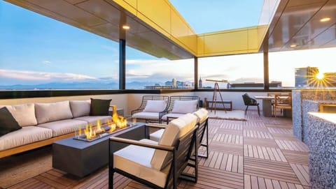 Rooftop deck with views of the city