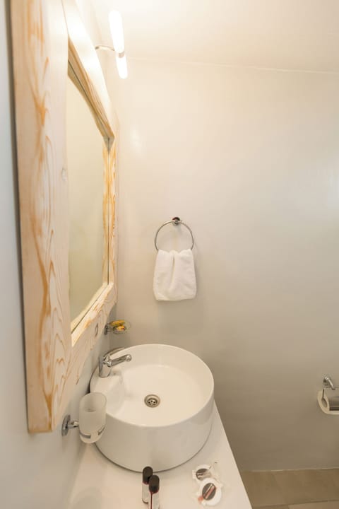 Shower, rainfall showerhead, free toiletries, hair dryer