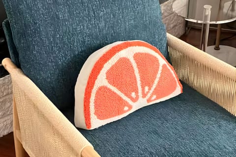 Citrus pillow on accent chair