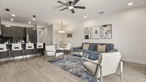 Stunning living room with modern furnishings and smart TV