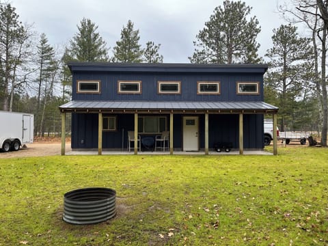 Back yard with a fire pit