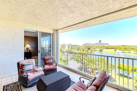 Large outdoor balcony with stunning views of Port Canaveral!