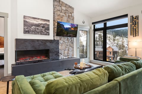 Living Area with TV and Fireplace