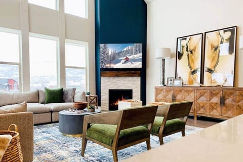 Floor to ceiling window with gas fireplace 