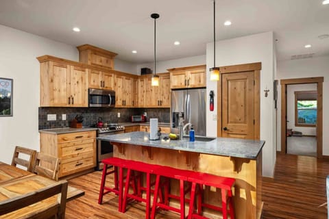 The kitchen has ample counter space and up to date appliances.