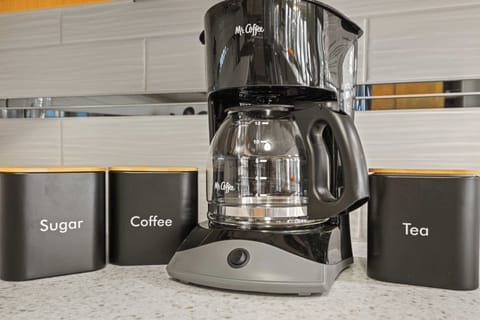 Enjoy our fully stocked kitchen with all necessary cooking components. Coffee, tea, sugar and creamer are provided complimentary with each stay. Connected to the kitchen is a 4 person breakfast nook overlooking the pool.
