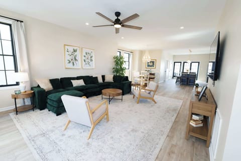 Stylish coastal living space with comfortable seating.