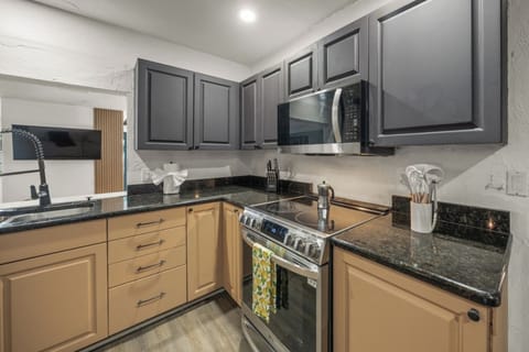 [Kitchen] ~ Dishware and dining utensils, Essential cooking utensils, Stocked with basic supplies: paper towels, trash bags, etc.