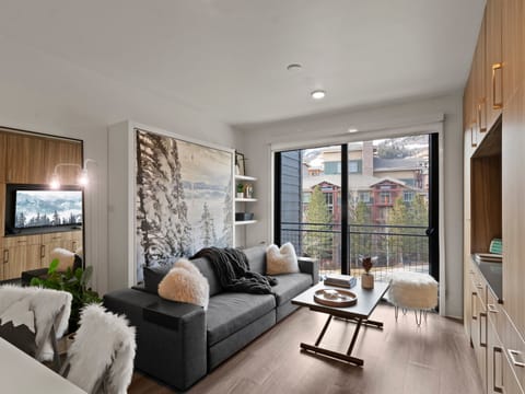 Studio living area with queen Murphy bed