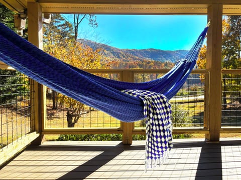 Relax on the front porch, soaking in Blue Ridge mountain views. Your peaceful getaway starts here.